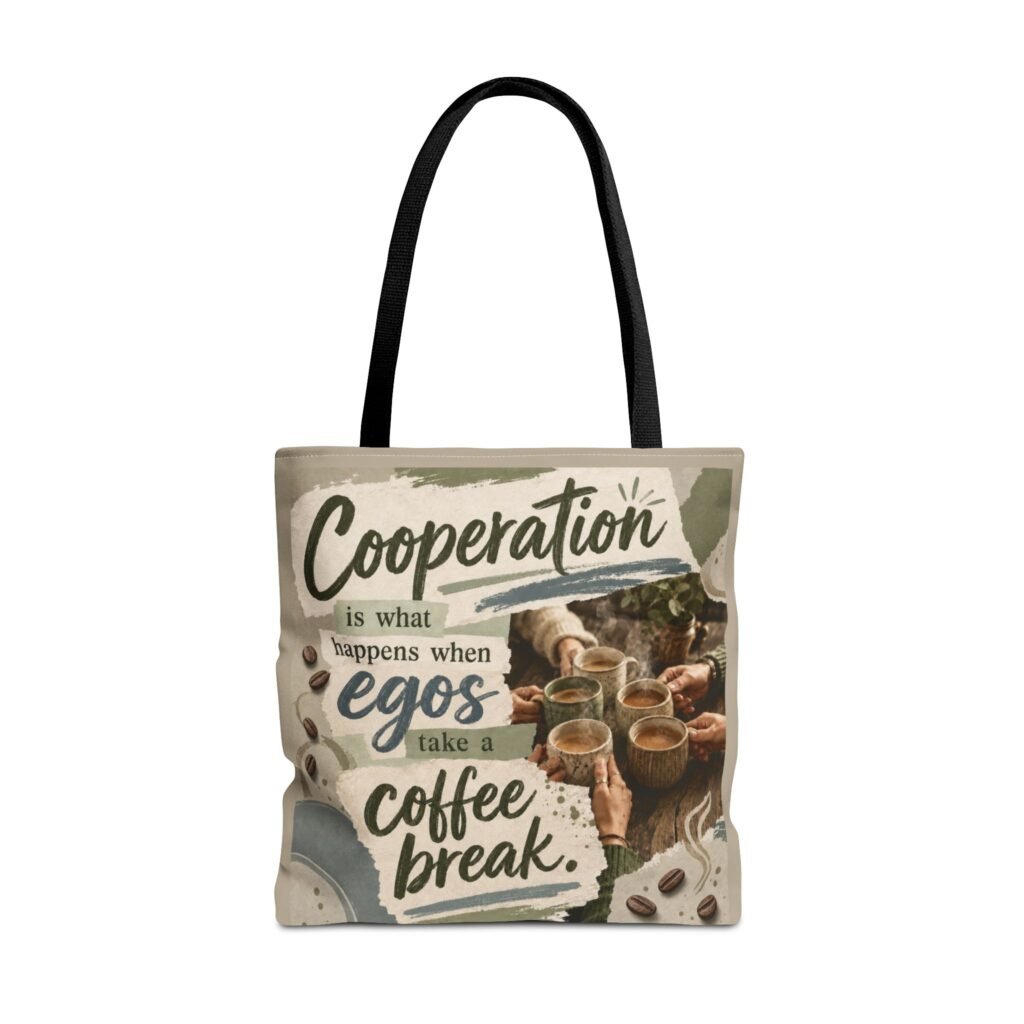 Cooperation Is What Happens When Egos Take a Coffee Break – All-Over Print Tote Bag